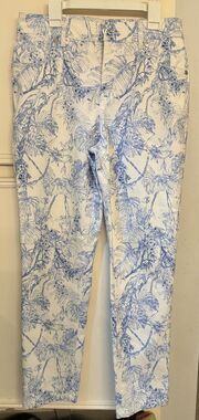 Ellie Tahari sz 8 White With Blue tropical design skinny Jeans